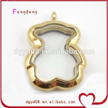 Fashion stainless steel Teddy Bear openable floating living memory locket pendant for christmas